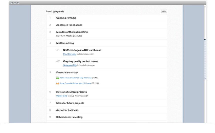 Collaborative agendas and meeting notes